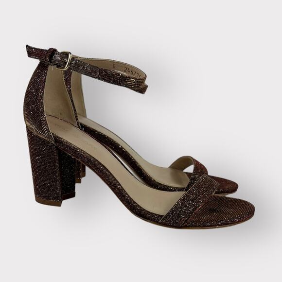 Stuart Weitzman Nearlynude Block-Heel Glitter Fabric Sandals 5.5 - Picture 4 of 11
